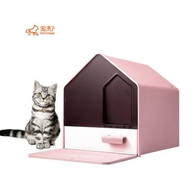 China PETCOME Suppliers New Large Modern High Quality Viable Closed Spill Proof Luxury Cat Litter Box Toilet Drawer Type Cat Litter Box Toilet for sale