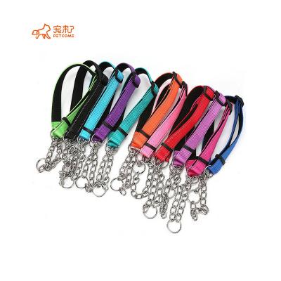 China PETCOME Factory Sustainable Nylon Padded Large Thoughtful Fit Lightweight Dog Collar With Metal Chain for sale