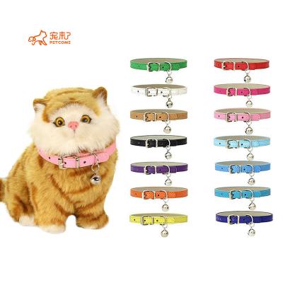 China Wholesale Custom Viable Eco-Leather Adjustable Cool Pet Cat Small Dog Collar With Bell PU From PETCOME for sale