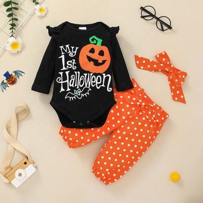 China Halloween Simple Holiday Baby Infant Romper Knit Print Long Sleeve Girls Jumpsuit Baby Clothes Jumpsuit Set for sale