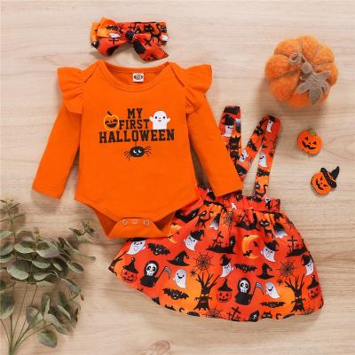 China Casual My First Halloween Pumpkin Skull Newborn Baby Girl Clothing Dress Sets Baby Halloween Outfit for sale