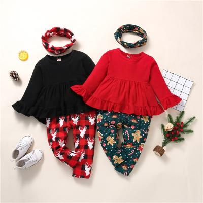 China Sweet Winter Autumn Kids Clothing Baby Boutique Clothes Outfits Christmas Red Black Color Baby Clothes Sets for sale