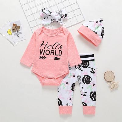 China Simple Cotton Infant Clothing Newborn Romper Set For Girl New Style Kids Romper Full Set Romper+Hat +Pants for sale