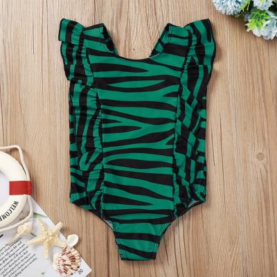 China Little Girl Bikini Ruffle Green Color Breathable Soft Swimsuit One Pieces Swimwear Kids Girls Swimwear for sale