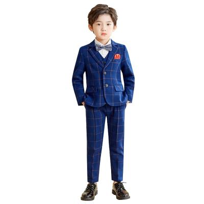 China Teen Boys Plaid Formal Clothes Suit 6 Pieces Set Wedding Birthday Dress With Coat+Vest+Pants+Shirt+Tie+Corsage for sale