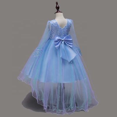 China Anti-wrinkle Children's Mesh Sleeve Trailing Evening Dress Girls Beaded Princess Dress Flower Girl Long Sleeve Breath Embroidered Dress for sale