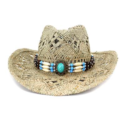 China Outdoor summer grass handmade natural salty straw hat for women men cowboy hat for sale