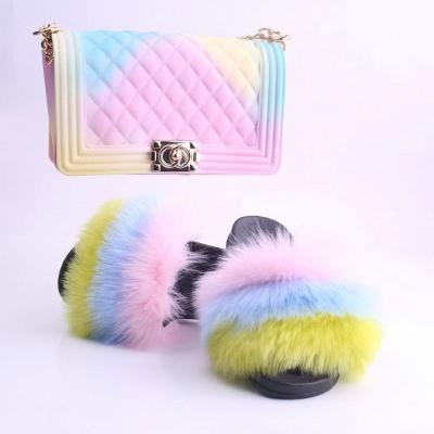 China Colorful PVC Fashion Purses Fur Shoe and Fur Shoes Matching Set and Bag Set for Women Women Shoe and Bag Set for sale