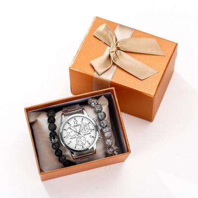 China CLASSIC 3pcs volcanic stone bracelet/watch gift set boutique set packaging + creative steel band quartz watch for sale