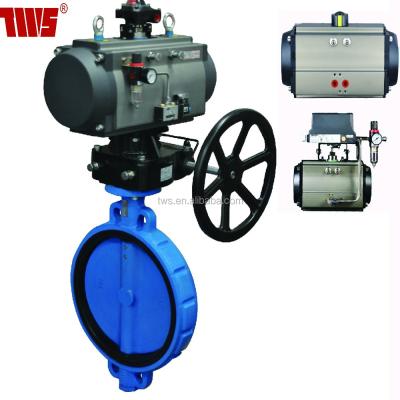 China Water Supply Double Act Pneumatic Actuator Wafer Type Butterfly Valve With Manual Hand Wheel for sale