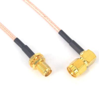 China Silver Plated Copper 6 Inch Right Angle SMA Male To SMA Female Bulkhead RG316 Extension Cable For Mobile Antennas for sale