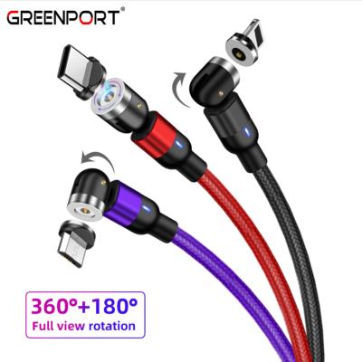 China Hot Selling MP3/MP4 Player 3 In 1 USB Cable 2.4A Magnetic Charging 540 Degree Rotation Magnetic Charging Cable for sale