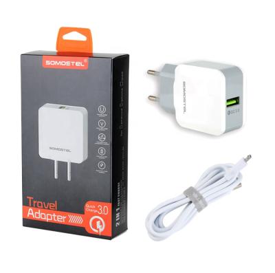 China High Quality Mobile Phone UK Plug Portable Mobile Phone QC3.0 Adapter US Quick Charger For Phone Multiple USB Charger With Cable for sale