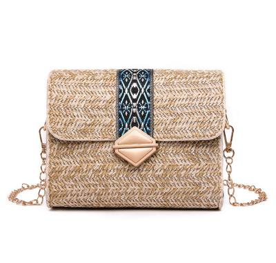 China Fashion Square Summer Beach Girls Mini Recycled Straw Bags With Chain Straw Women Tropical Beige Clutch Bag for sale