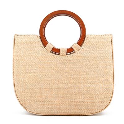 China Women Wooden Handbags Large Capacity Straw Tote Bag Fashion Straw Simple Handle Straw Tote Bag for sale