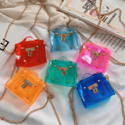 China Lady Fashion Mini Candy Color PVC Kids Cross - Body Shoulder Handbags Pinch Jelly Chain Bags With Lock for sale