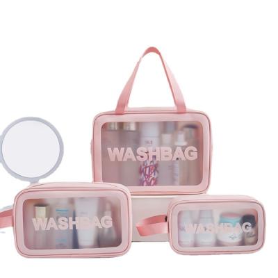 China Fashion Woman Bag PVC Waterproof Cosmetic Transparent Makeup Bag Leather Wash Bag For Travel for sale