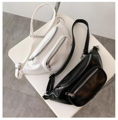 China Water Proof Men Metal Chain Body PU Phone Waist Bag Cross Pockets Women Pouch Packages Pussy Leather Waist Bag for sale