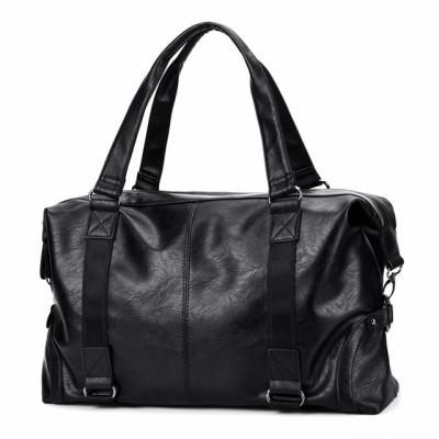 China Polyester Empty Prominent Men Tote Travel Bag Black PU Gymbag Traveling Camping Leather Duffel Bag for sale