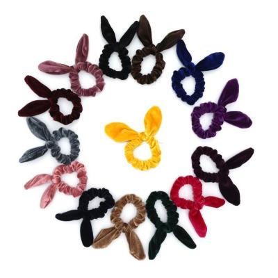 China Premium Scrunchies Rabbit Bowknot Hair Band Elastic Velvet Hair Scrunchies for sale