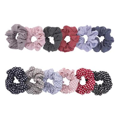 China Fashion Polka Dot and Stripe Hair Ties Chiffon Custom Hair Scrunchies for sale