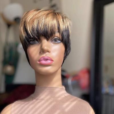 China 100% Natural Wave Summer New Arrival Hair Short Highlight Pixie Cut Lace Front Wigs For Black Women for sale