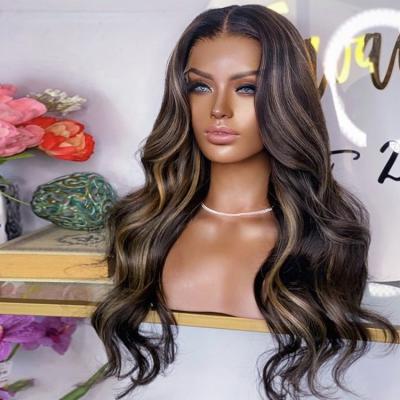 China Body Wave Body Wave Highlight Wigs #4 Color Long Virgin Hair Wigs 13*4 Lace Front Wigs for sale