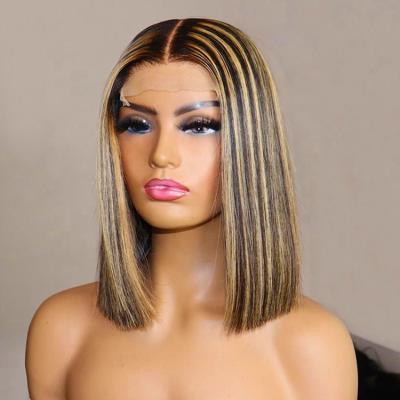 China Silky Straight Wave Brazilian Virgin Hair Straight Cut Lace Front Bob Wigs For Black Women With Baby Hair And Natural Hairline for sale