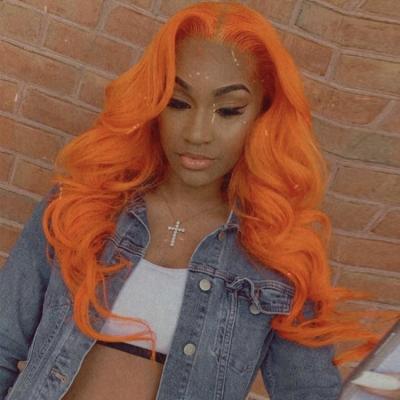 China Orange Remy Hair Colorful Wigs Body Wave Wigs 13*4 Lace Front Human Hair Wig for sale