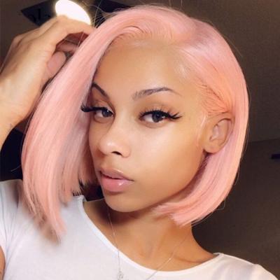 China Silky Straight Wave Alisa Hair Peruvian Human Hair Lace Front Wigs Pink Color Short Bob Full Lace Human Hair Wig for sale