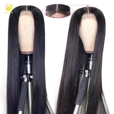 China Silky Straight Middle Part Wig Silky Straight Long Hair T Part Natural Black Color T Lace Front Wig for sale