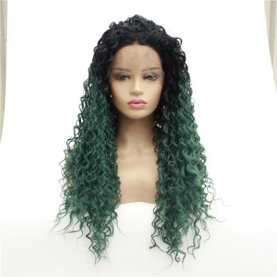 China New Arrival Water Wave Black To Green Synthetic Lace Front Wig For Women for sale