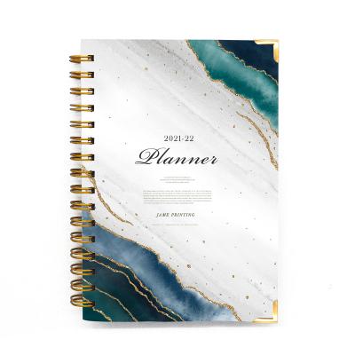 China Custom Daily Planner Cardboard Journal Free Sample Spiral Wire Printing Wire Spiral Diary Cover Plastic Binding Notebook for sale