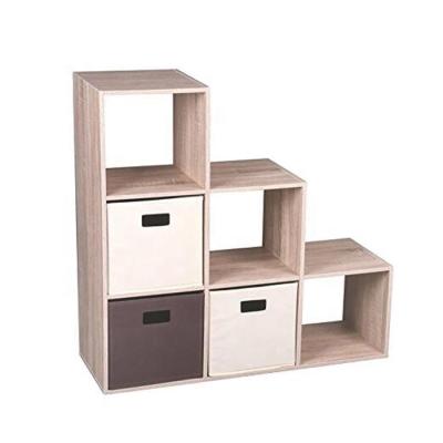 China Convertible Wooden Bookcase Toy DVD Storage Cabinet Unit With 6 Compartments And 3 Cloth Drawers for sale