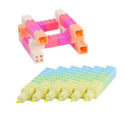 China New TOP custom stationery building block plastic shaped higlighter mini set CH6402B for kids coloring pen and game educational toy for sale