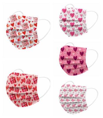 China Wholesale valentine's day reusable face maskes 3 ply disposable maskes fashion anti dust heart printing face maskes for sale