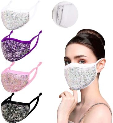 China Amazon Reusable Hot Sale Rhinestone Bling Face Covering Glitter Masquerade Crystal Face Maskes For Women Party Decoration Favors for sale