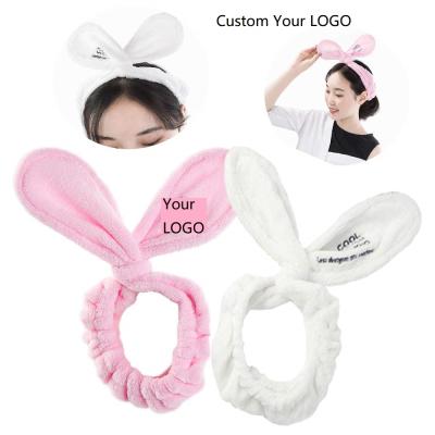 China Sweet Lovely Bunny Ear Rabbit LOGO Hair Wrap Rabbit Headband Face Wash Makeup Headband Cute Custom Hair Band For Women Girls for sale