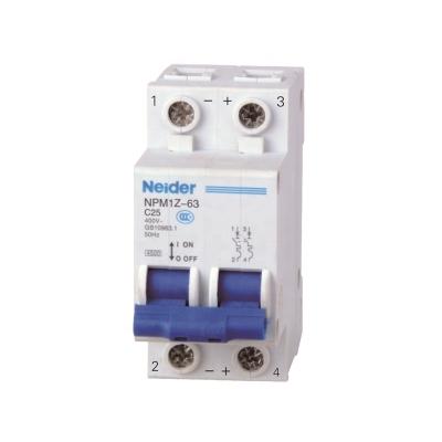 China High Capacity NPM1Z-63 25A 2Pole 400V DC MCB Flame Retardant Plastic Miniature Circuit Breaker for sale