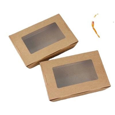 China 1000ml Brown Biodegradable Kraft Paper Lunch Box Biodegradable Food Wrapper With Clear Window For Sandwich Salad Paper Box With Lid for sale