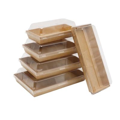 China Biodegradable Custom Brown Kraft Paper Food Box With Clear Window Takeaway Recycle Sushi Box for sale