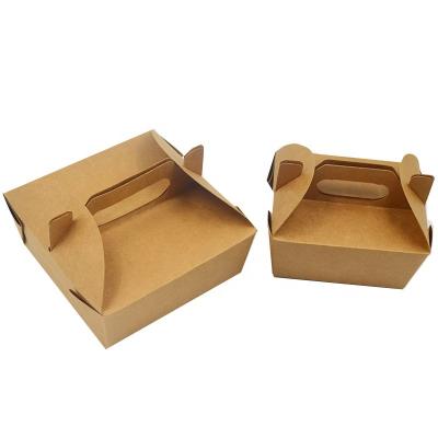 China Custom Wholesale Disposable Paper Box Gift Brown Size Food Container Packaging Paper Box With Handle Handle for sale