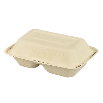 China Compostable Sugarcane Paper Lunch Boxes Bagasse Food Container Disposable 2 Compartments for sale