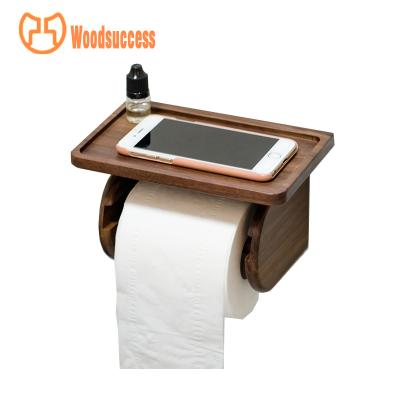 China 100% New Design Handmade Wooden Decorative Funny Toilet Paper Holder Desktop With Phone Shelf for sale