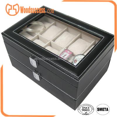 China Storage Home Used Case Luxury Jewelry Display Box 24 Slots PU Leather Watch Packing Storage For Men for sale