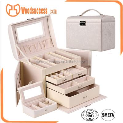 China Handmade Wholesale Mirrored Storage Display Jewelry Box With 3 Drawers for sale