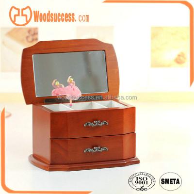 China Handmade Music Jewelry Box Lacquer Wooden Ballerina With Mirror for sale