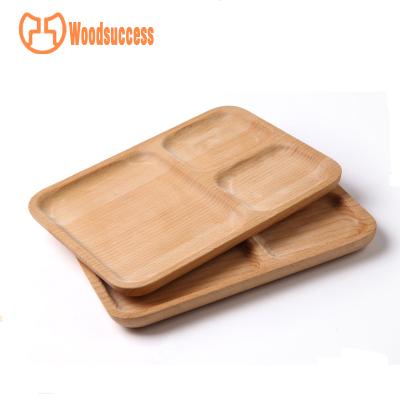 China Hotel Serving Kitchen Rectangle Food Dinner Divided Low Price Small Wooden Breakfast Beech Wood Serving Tray for sale