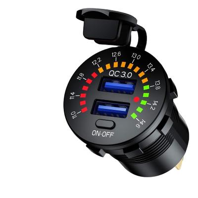 China Waterproof LED Voltmeter QC 3.0 Car 5V-36V Voltage Monitor Colorful LED Digital Voltmeter For Car Motorcycle Sedan SUV Truck Boat for sale