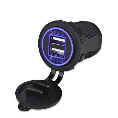 China ABS Plastic Universal Waterproof Car Charger USB Vehicle DC 12V-32V Dual USB Charger Led For Car Bus Boat Tractor Motorcycle for sale